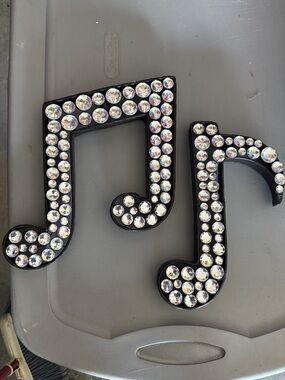 Rhinestone Music Note Wall Decor - Black with Clear Gems